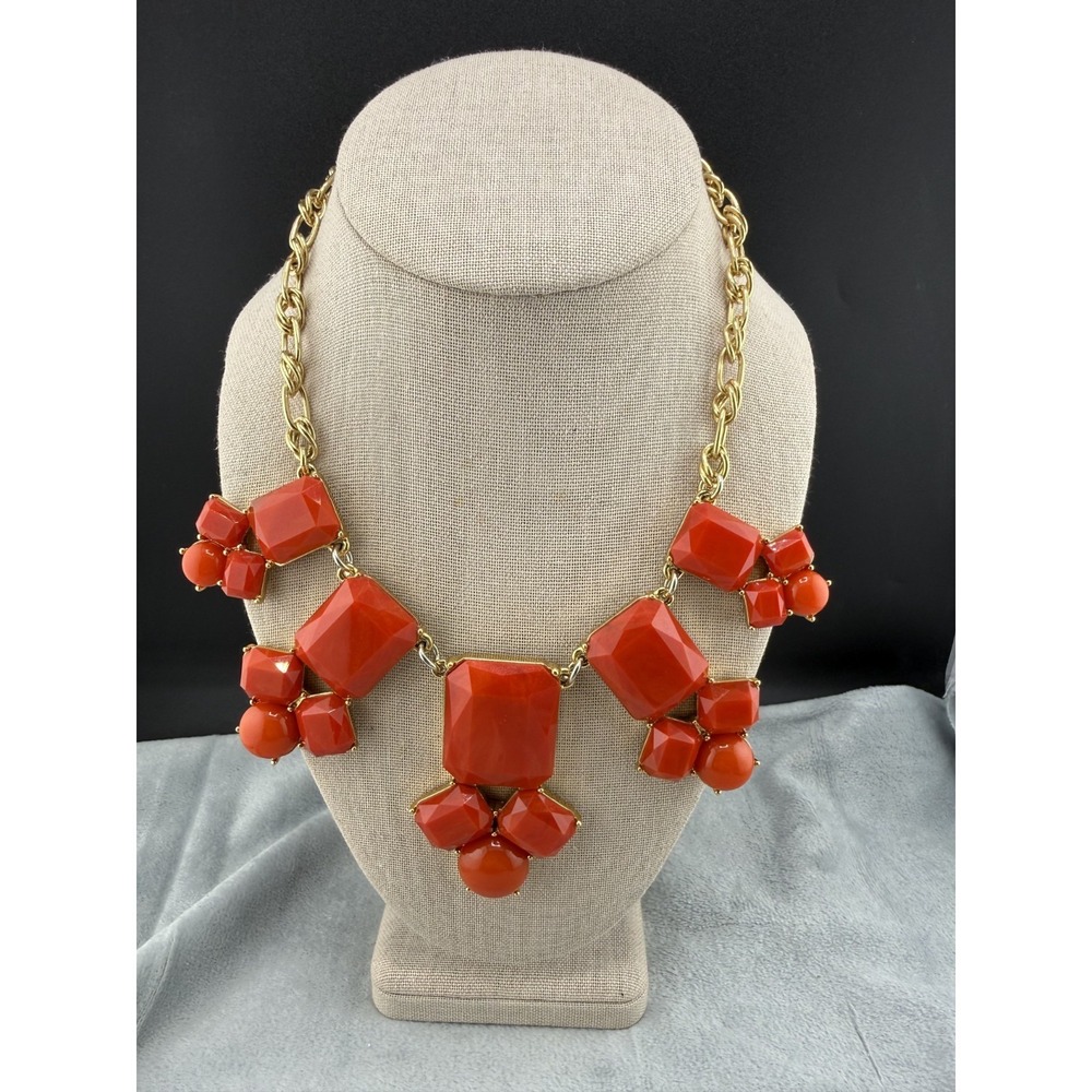 Kate Spade Necklace Swirl Around Red Statement Bib Gold Tone‎ 18"